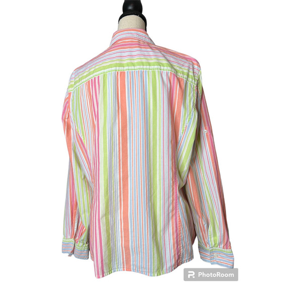 Jones New York Women's Shirt Size XL in Orange Pink Blue and Green Stripes - Picture 3 of 6